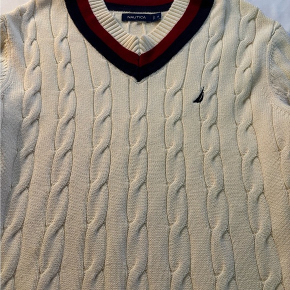 Nautica Cream and Red V-Neck Sweater with Ribbed Trim NWOT - Picture 4 of 4